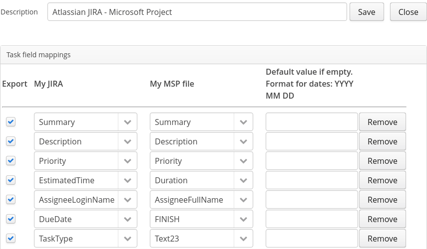 Edit config for Atlassian JIRA and Microsoft Project